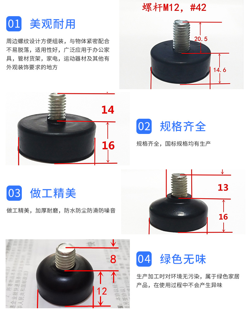 帶螺絲橡膠腳墊機腳